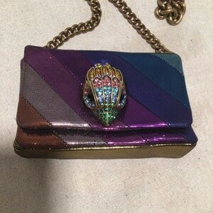 Kurt Geiger London Kensington. Multicolor Striped Women Bag with Jewel Clasp.New